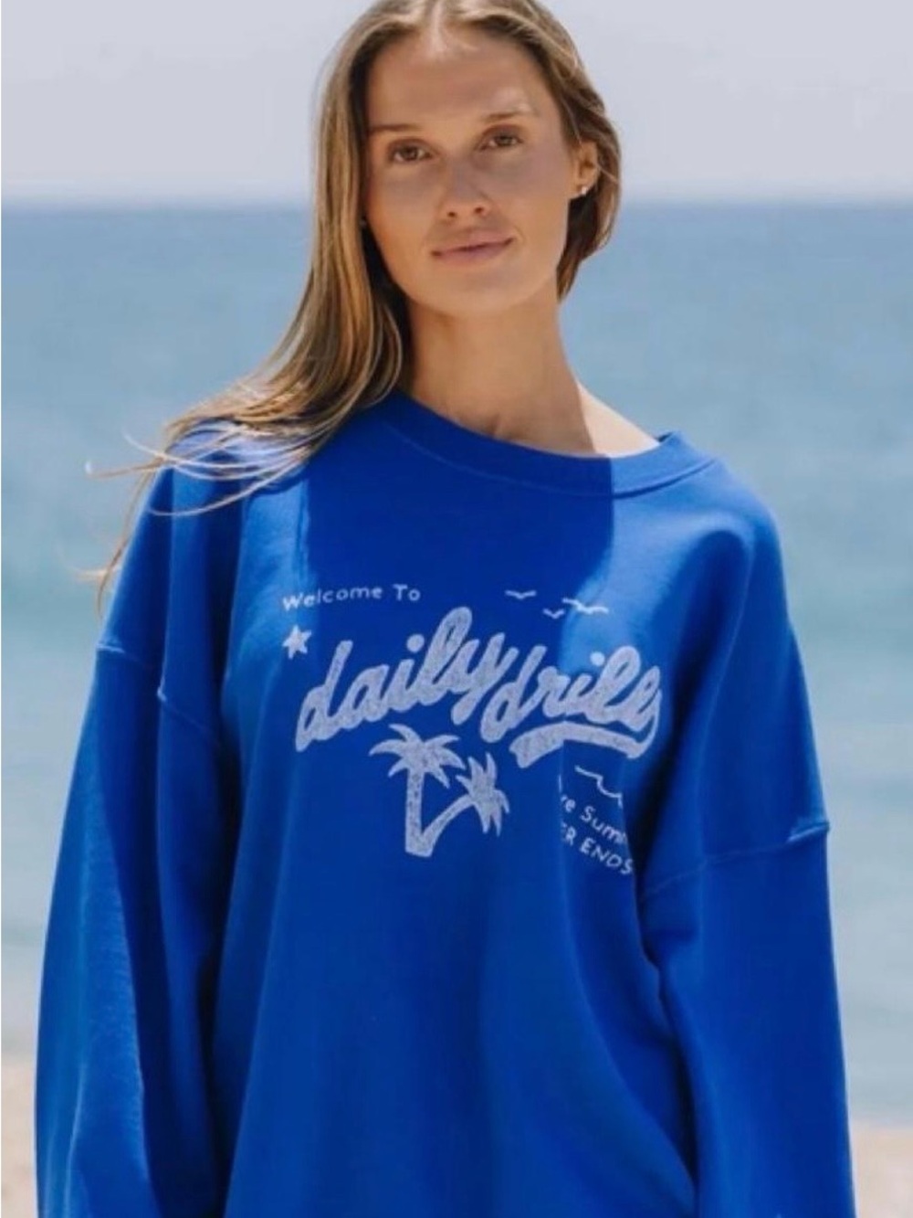 Daily Drills Oversized Welcome to Daily Drills Where Summer Never Ends Crewneck